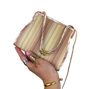 Y2K ESTEE LAUDER shimmering pink gold pinstripe satin mini box purse